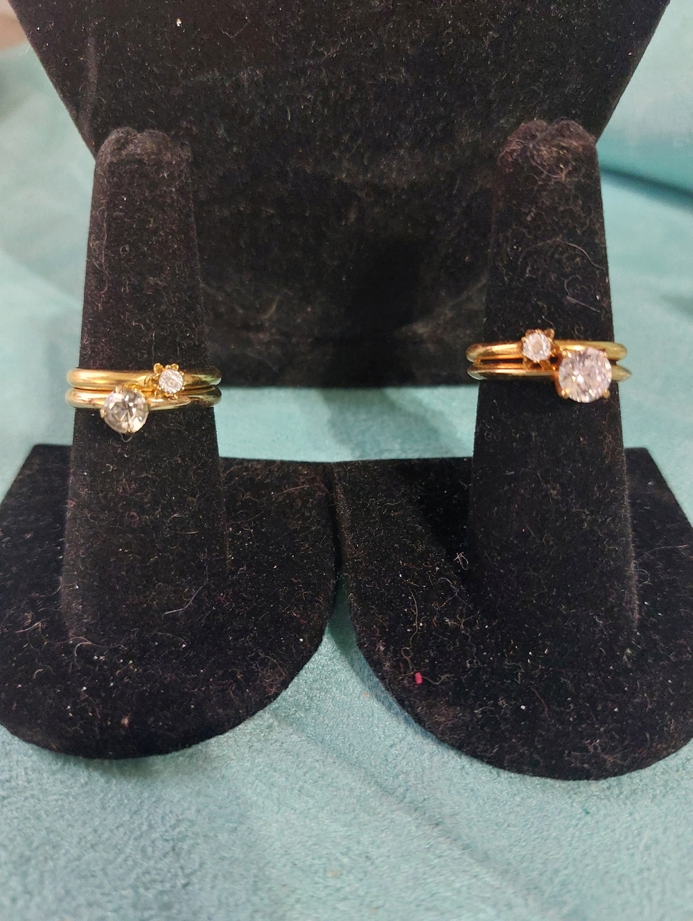 Four Rhinestone Goldtone Stackable Rings - Picture 5 of 15